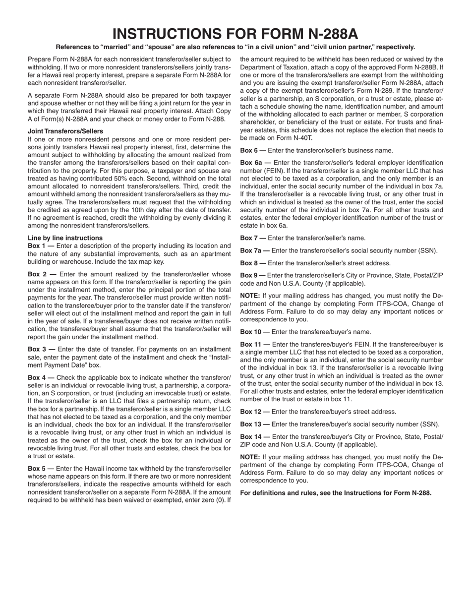 Form N-288A Statement of Withholding on Dispositions by Nonresident Persons of Hawaii Real Property Interests - Hawaii, Page 6