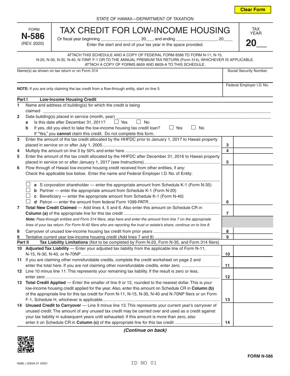 Form N586 Download Fillable PDF or Fill Online Tax Credit for Low