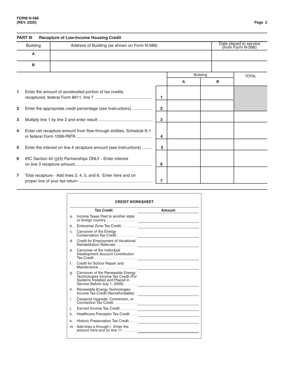 Form N-586 Tax Credit for Low-Income Housing - Hawaii, Page 2
