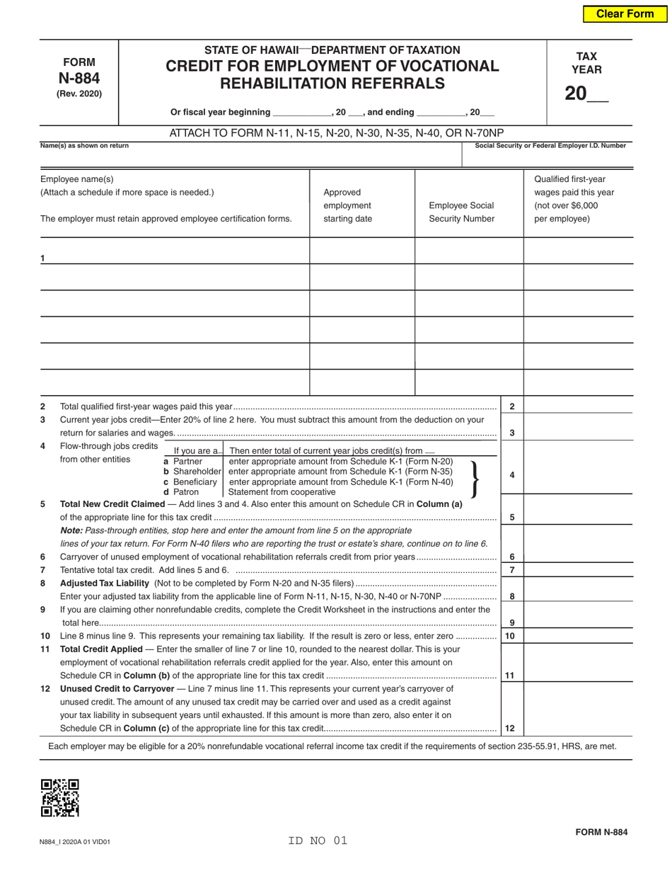 Form 884 Example Filled Form N-884 - Fill Out, Sign Online and Download Fillable PDF, Hawaii ...