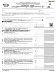 Document preview: Form N-342 Renewable Energy Technologies Income Tax Credit - Hawaii