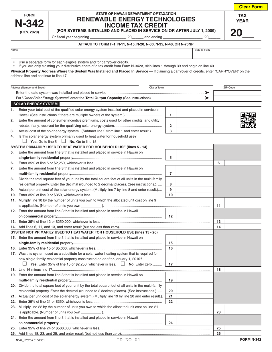 Form N-342 Download Fillable PDF or Fill Online Renewable Energy ...