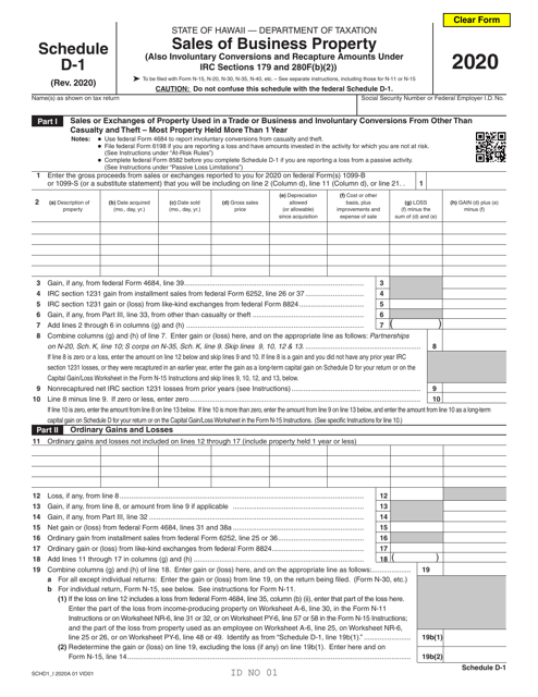 Schedule D-1 2020 Printable Pdf