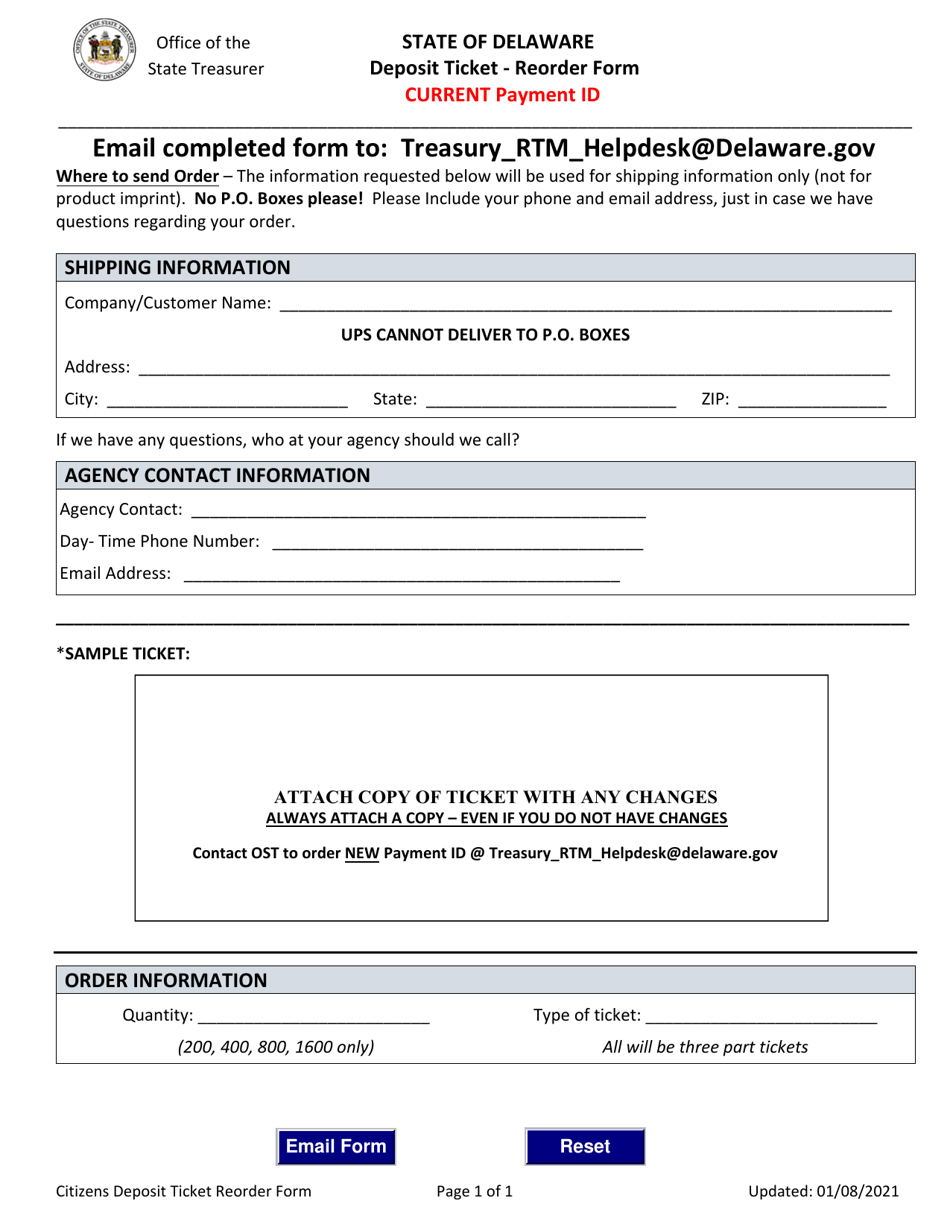 Delaware Deposit Ticket Reorder Form Fill Out, Sign Online and