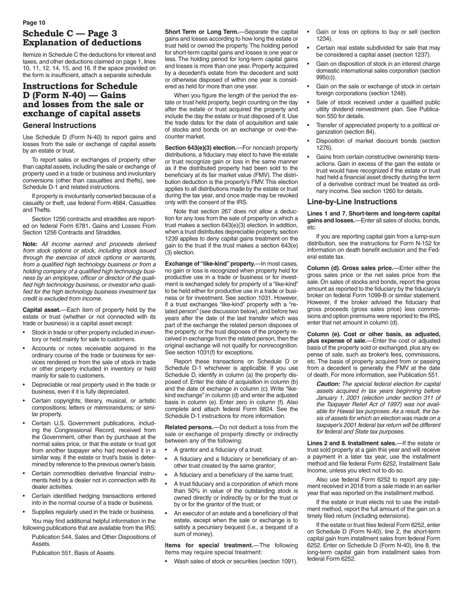 Instructions for Form N-40 Fiduciary Income Tax Return - Hawaii, Page 10