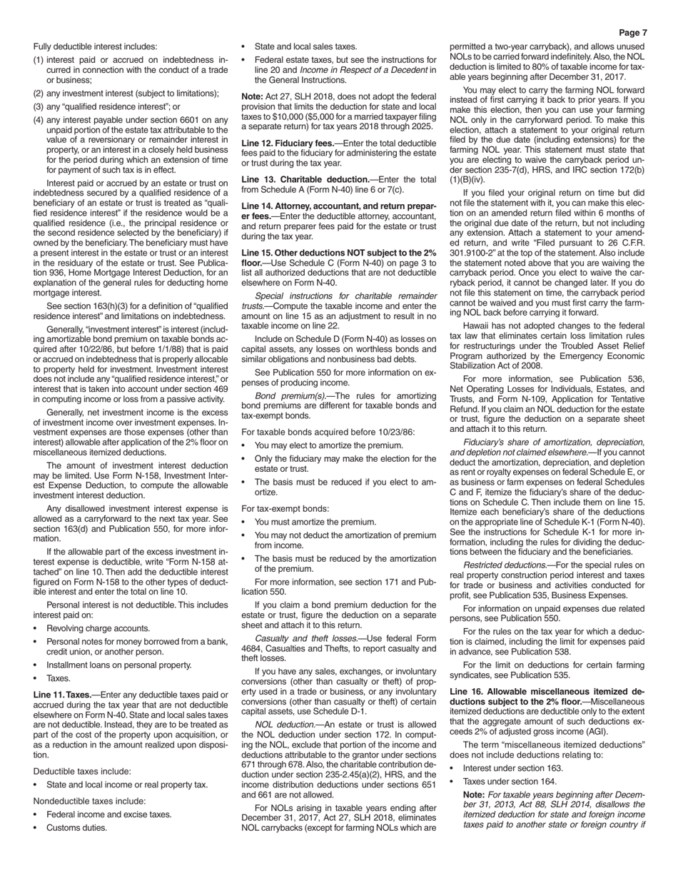 Instructions for Form N-40 Fiduciary Income Tax Return - Hawaii, Page 7