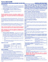 Instructions for Form 200-02 Delaware Individual Non-resident Income Tax Return - Delaware, Page 2