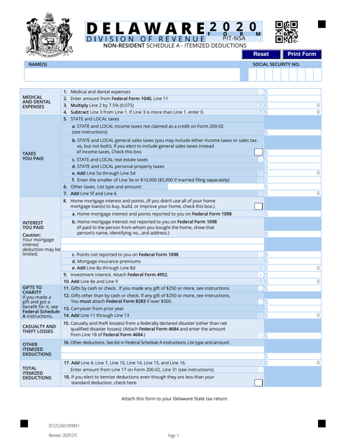 Form PIT-NSA Schedule A 2020 Printable Pdf