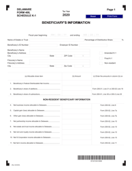 Form 400 Schedule K-1 Beneficiary's Information - Delaware, 2020