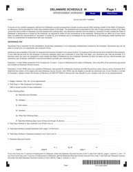Document preview: Schedule W Apportionment Worksheet - Delaware, 2020