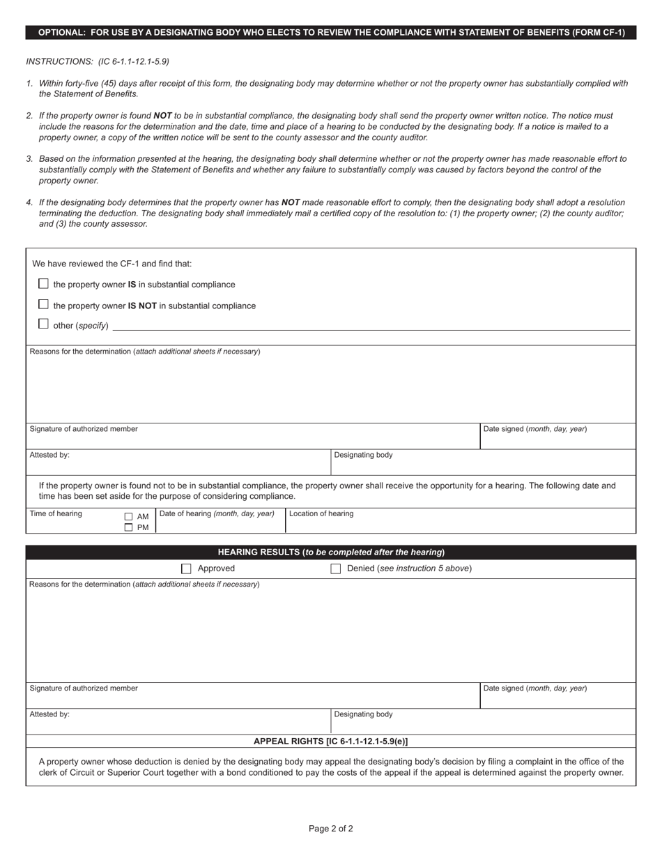 State Form 51765 (CF-1 / PP) Compliance With Statement of Benefits Personal Property - Indiana, Page 2