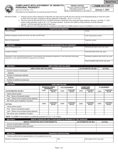 State Form 51765 (CF-1 / PP)  Printable Pdf
