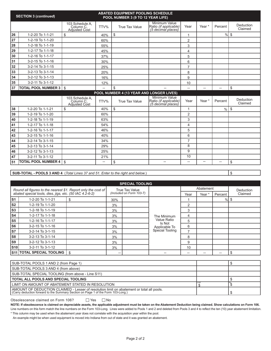 State Form 52503 (103-ERA) Schedule of Deduction From Assessed Valuation Personal Property in Economic Revitalization Area - Indiana, Page 2
