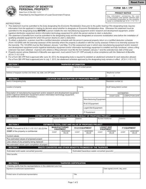 State Form 51764 (SB-1/PP)  Printable Pdf