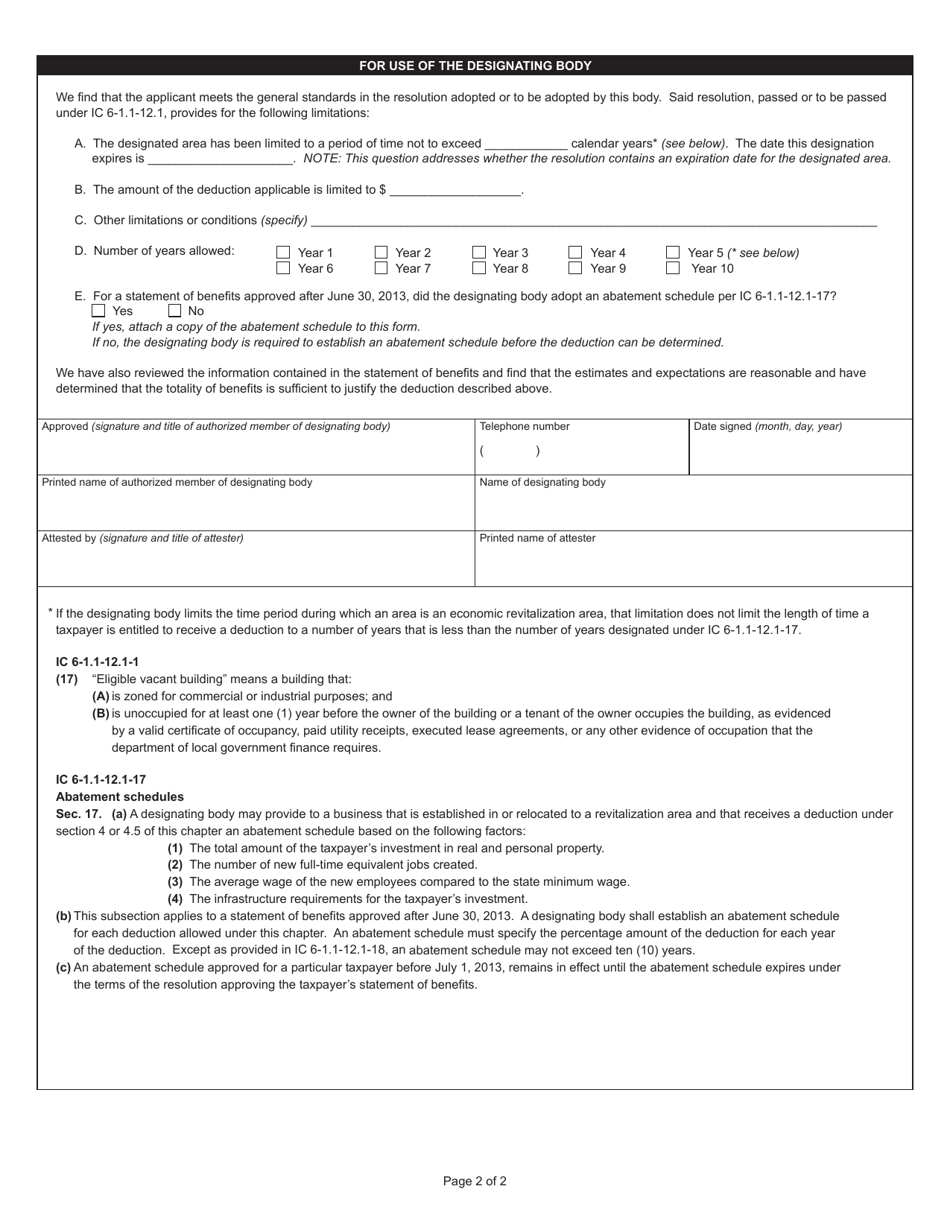 State Form 55182 (SB-1 / VBD) Statement of Benefits Vacant Building Deduction - Indiana, Page 2