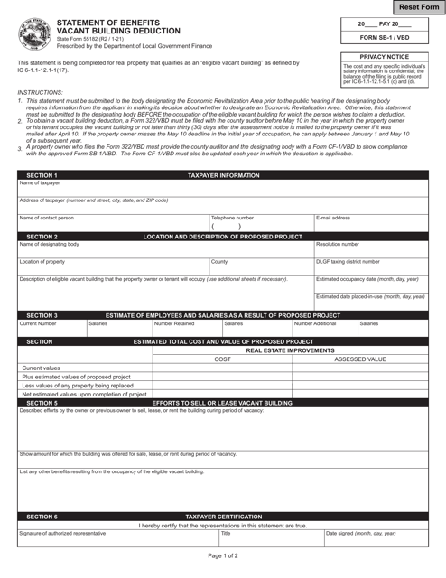 State Form 55182 (SB-1/VBD)  Printable Pdf