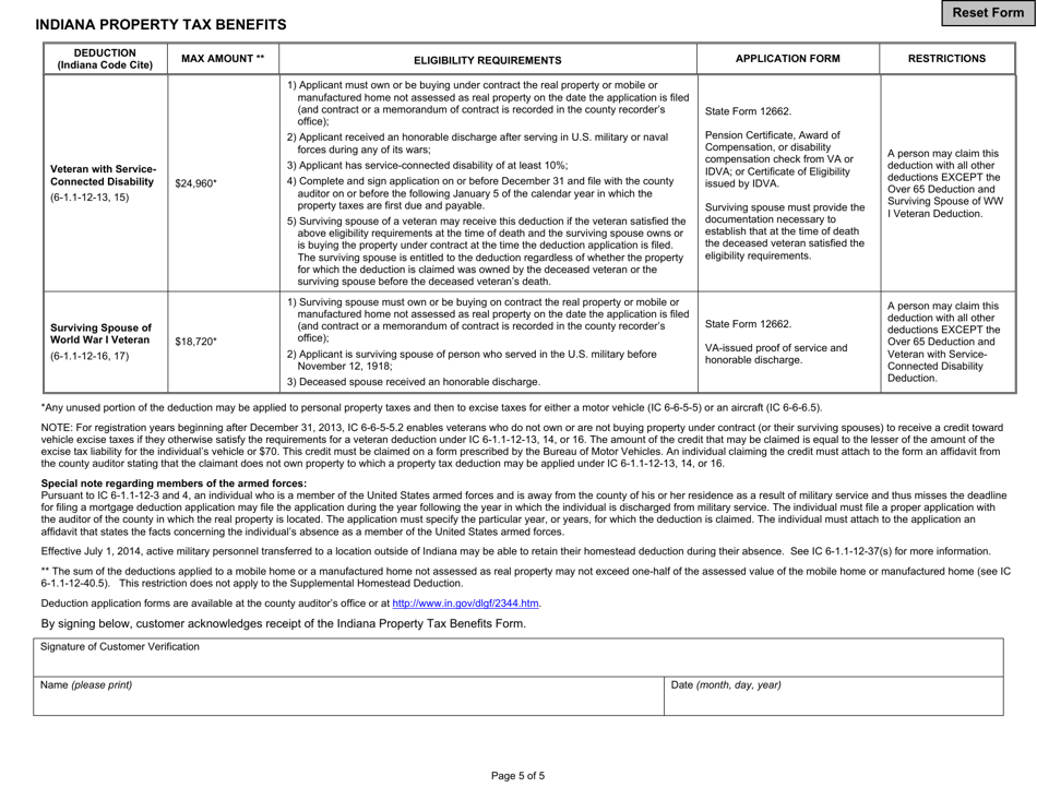 State Form 51781 Indiana Property Tax Benefits - Indiana, Page 5