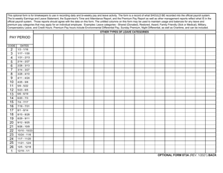 Optional Form 873A Annual Attendance Record (Clients) (Part-Time Employees), Page 2