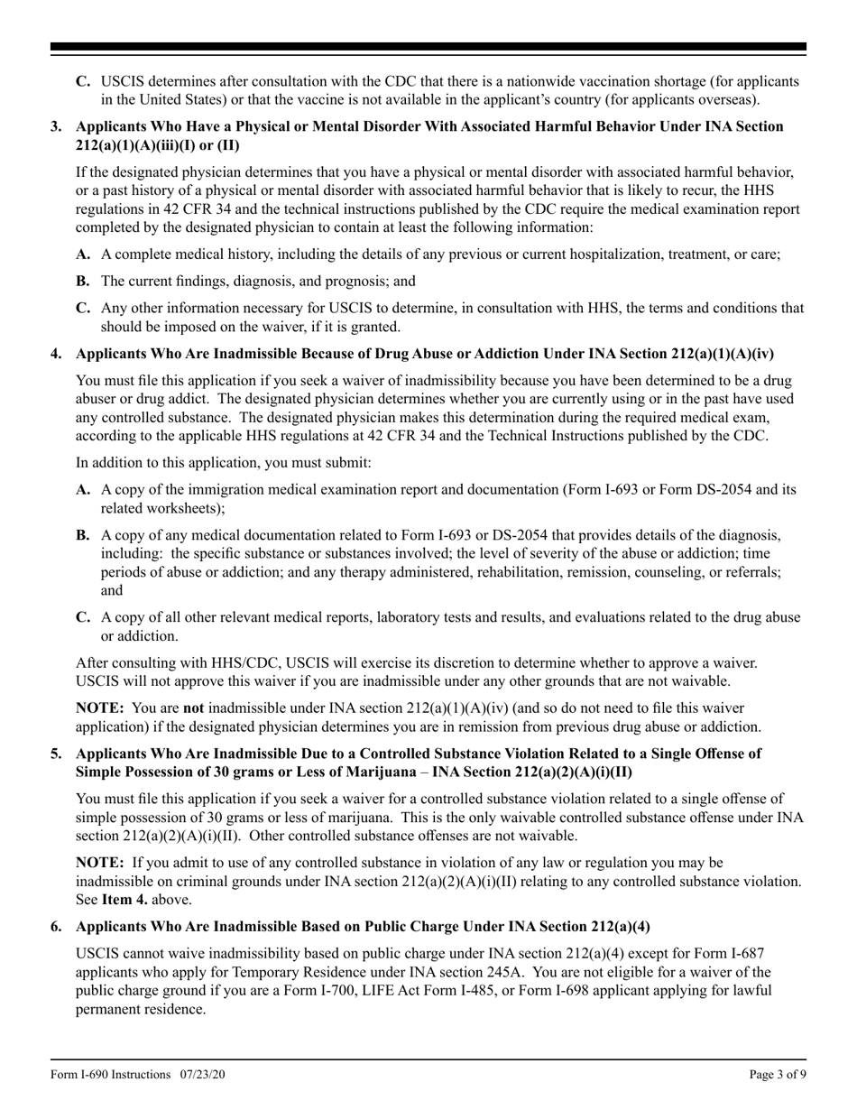 Instructions for USCIS Form I-690 Application for Waiver of Grounds of Inadmissibility Under Sections 245a or 210 of the Immigration and Nationality Act, Page 3