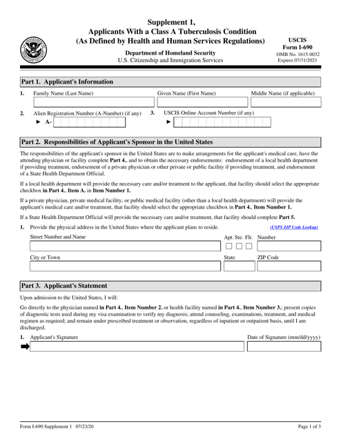 USCIS Form I-690 Supplement 1  Printable Pdf