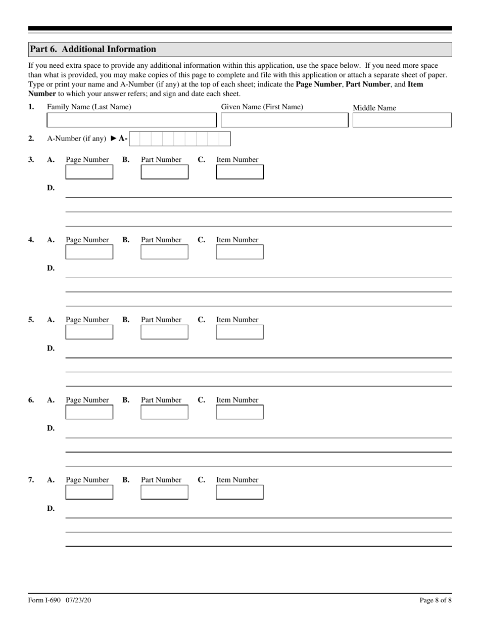 USCIS Form I-690 Application for Waiver of Grounds of Inadmissibility Under Sections 245a or 210 of the Immigration and Nationality Act, Page 8