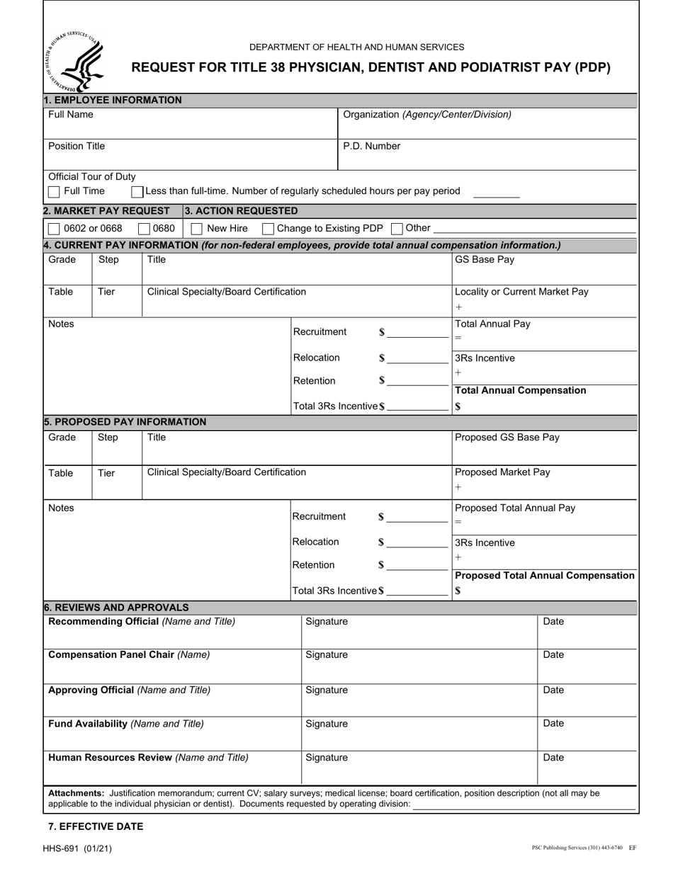 Form HHS-691 Request for Title 38 Physician, Dentist and Podiatrist Pay (Pdp), Page 1