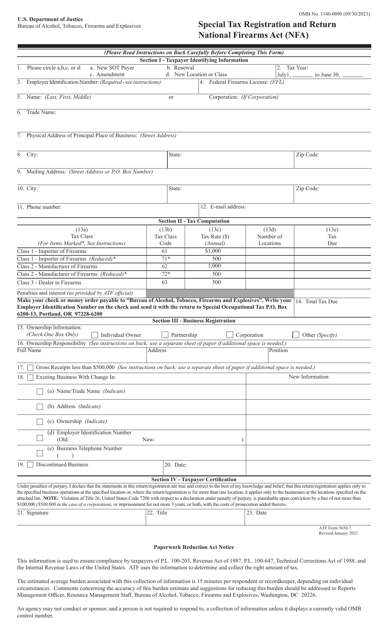 ATF Form 5630.7 Special Tax Registration and Return National Firearms Act (Nfa)