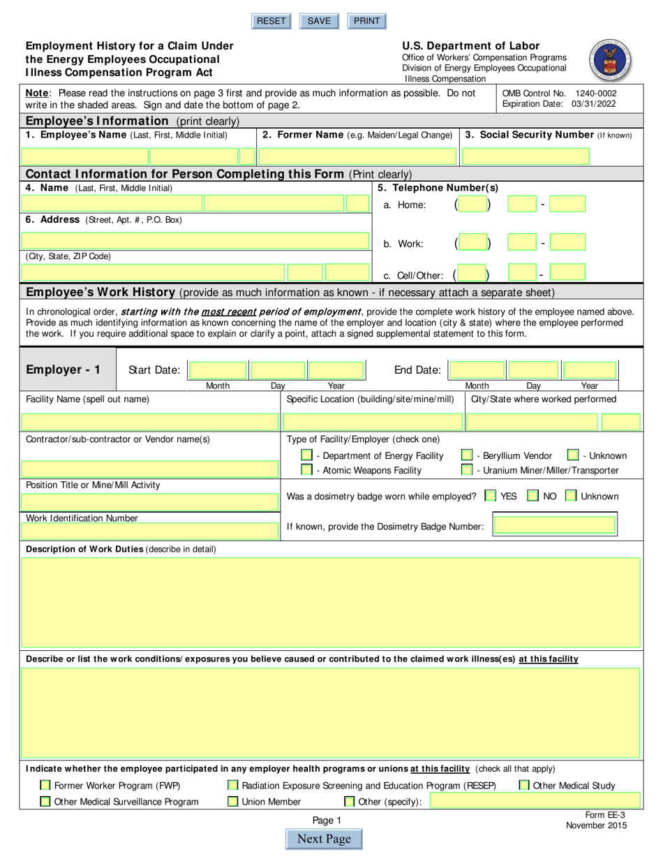 Form EE-3 - Fill Out, Sign Online and Download Fillable PDF ...