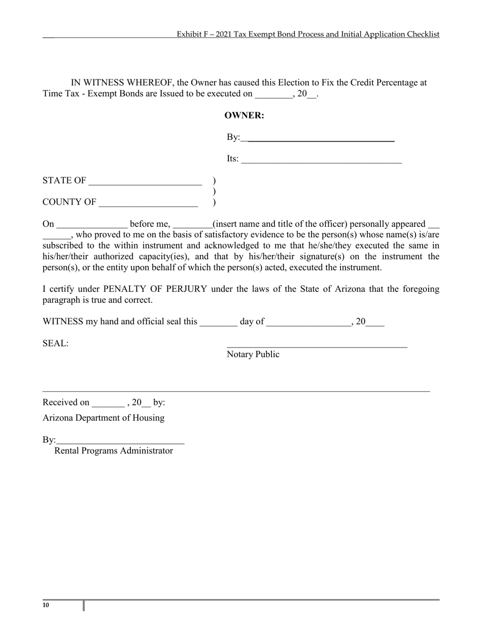 Exhibit F Arizona Tax Exempt Bond Process and Initial Application Checklist - Arizona, Page 10