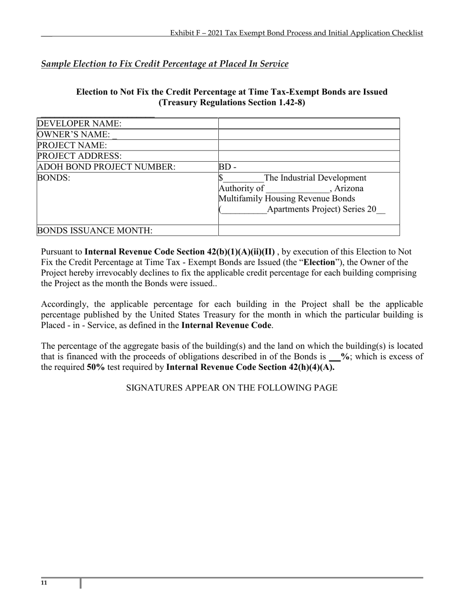Exhibit F Arizona Tax Exempt Bond Process and Initial Application Checklist - Arizona, Page 11