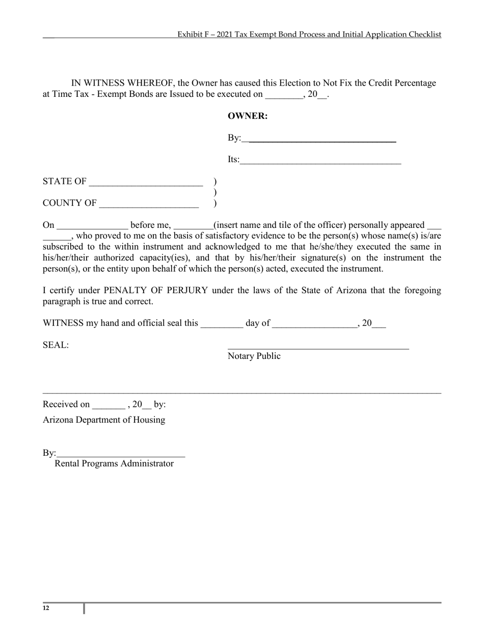 Exhibit F Arizona Tax Exempt Bond Process and Initial Application Checklist - Arizona, Page 12