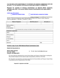 Document preview: Request for Renewal of Arizona Commission as Special Boiler Inspector - Arizona, 2021