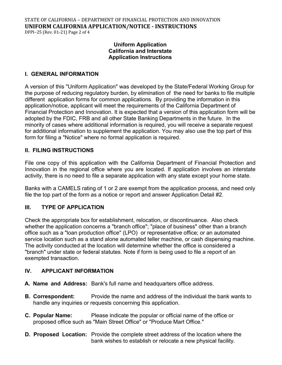 Form DFPI-25 Uniform California Application / Notice - California, Page 2