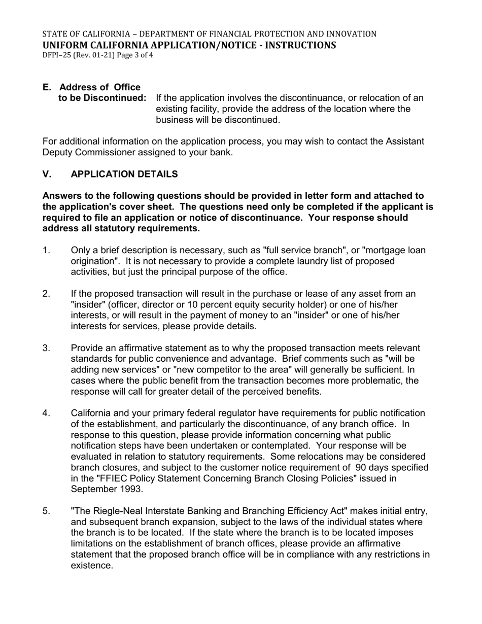 Form DFPI-25 Uniform California Application / Notice - California, Page 3