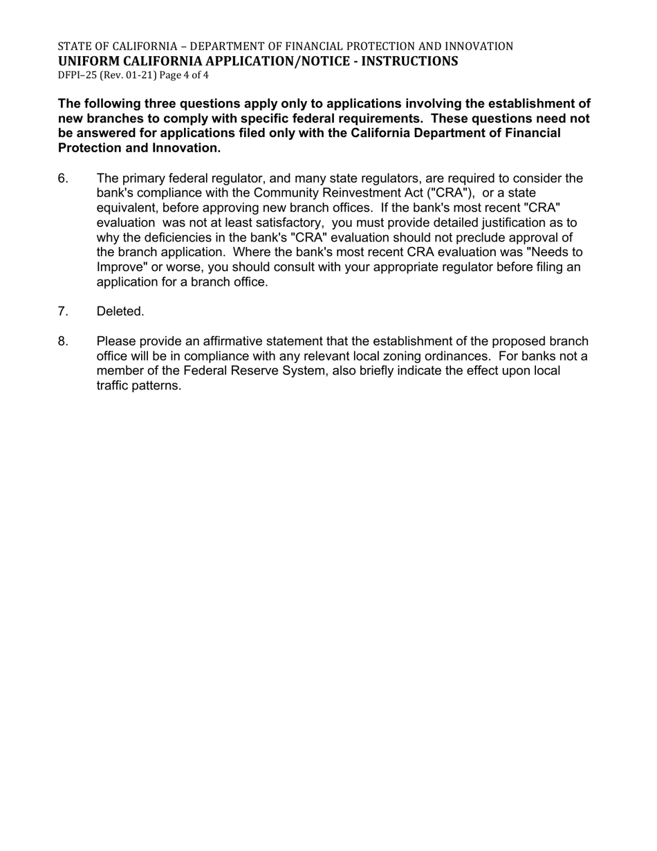 Form DFPI-25 Uniform California Application / Notice - California, Page 4