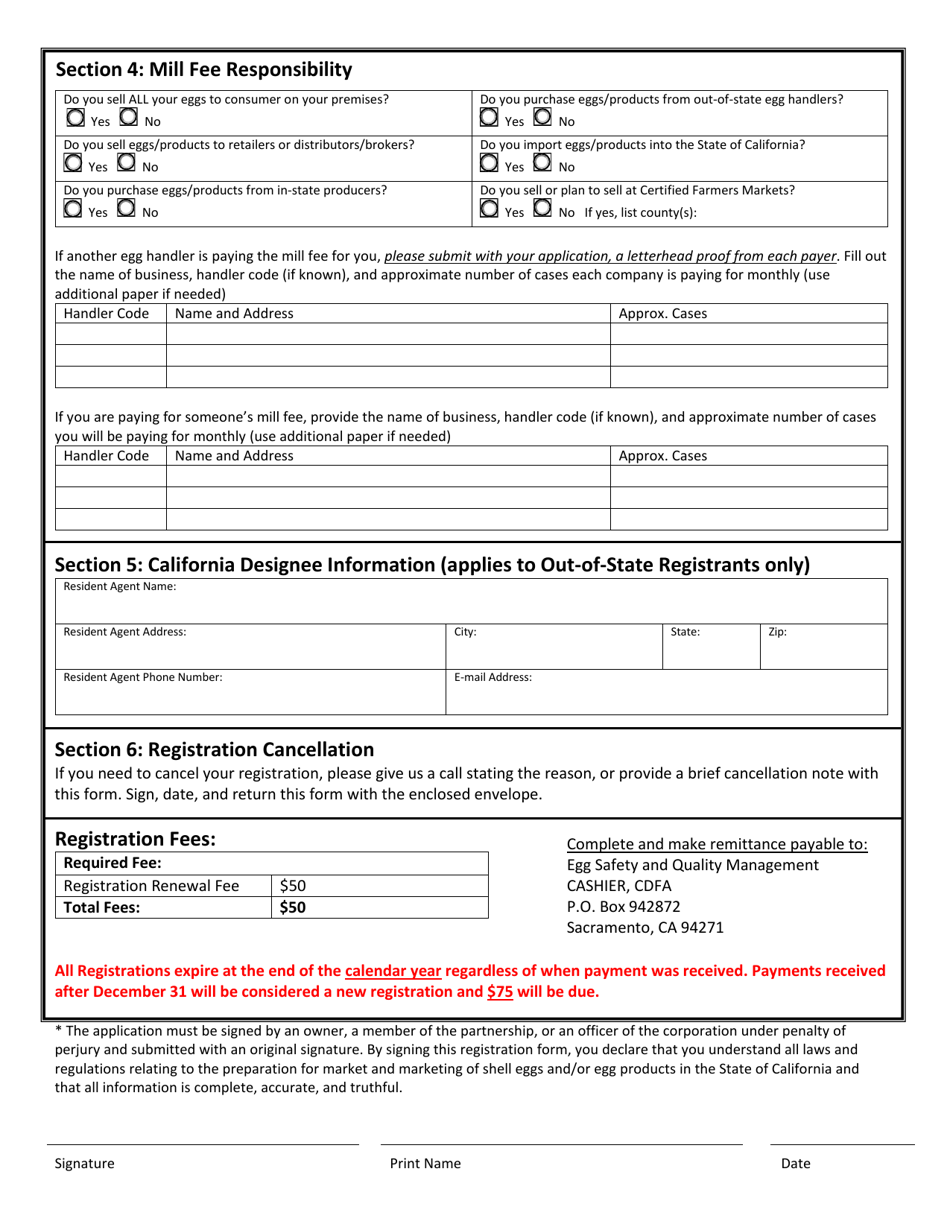 Form 517-004B Egg Handler and Producer Registration Renewal Form - California, Page 2