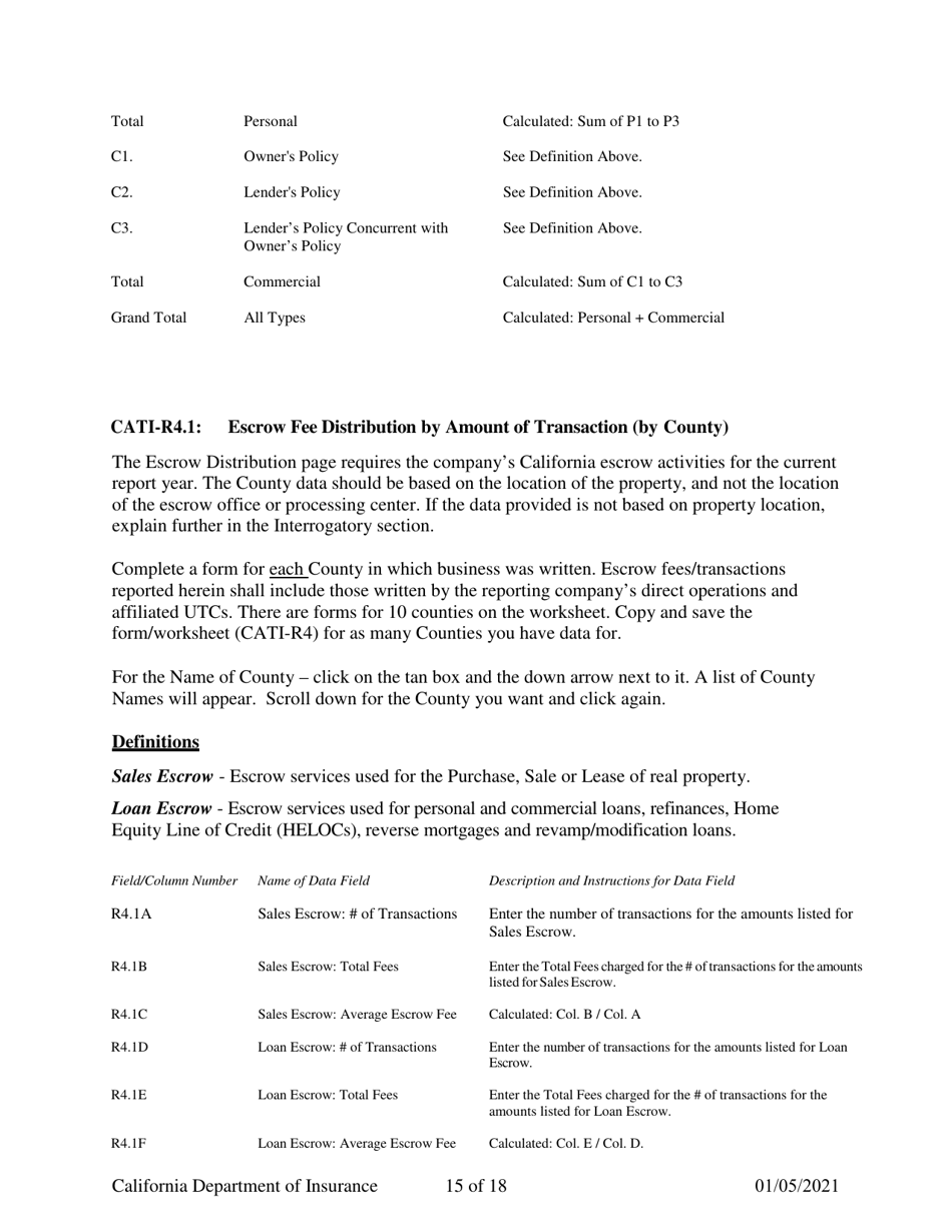 Instructions for California Title Insurance Statistical Plan and Income Statement Report - California, Page 15