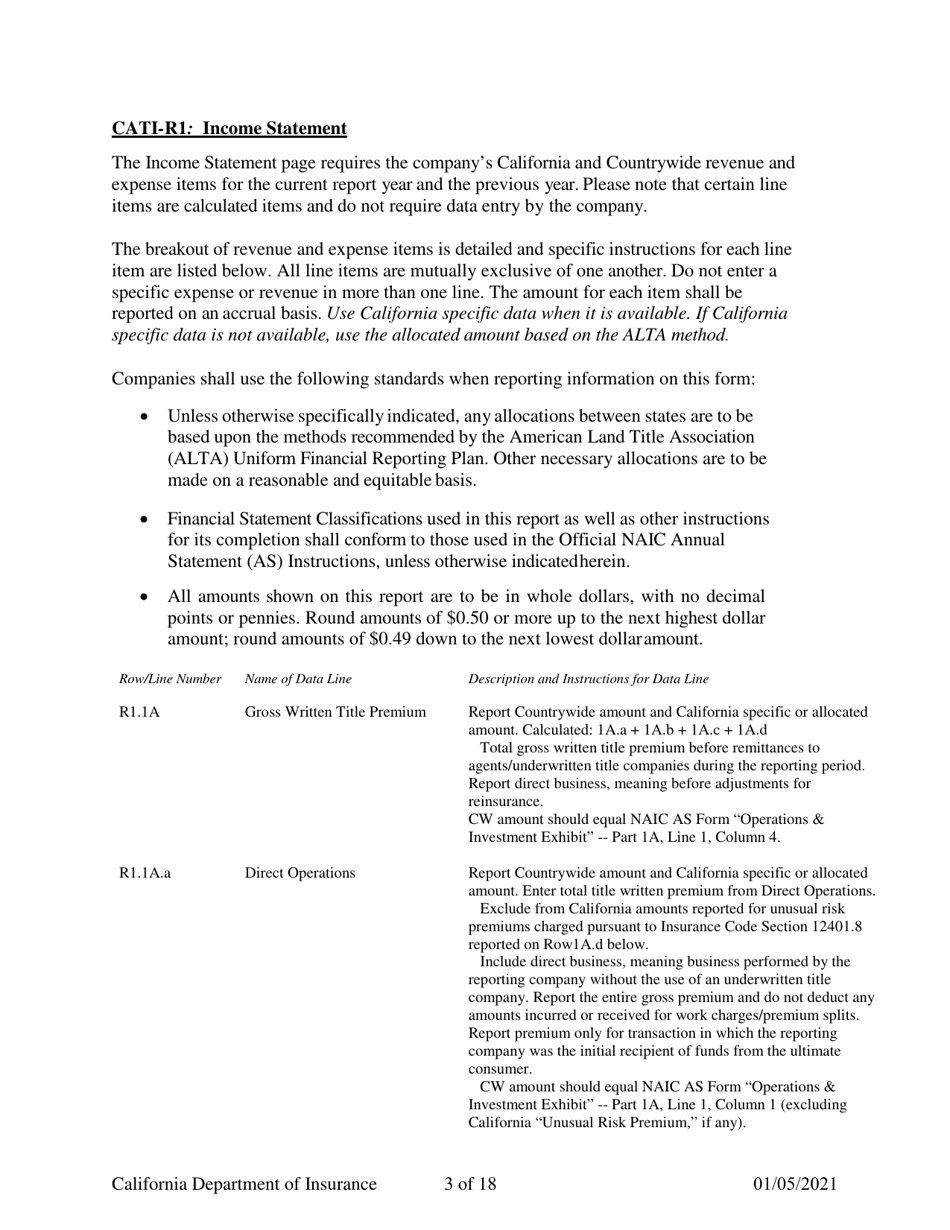 Instructions for California Title Insurance Statistical Plan and Income Statement Report - California, Page 3