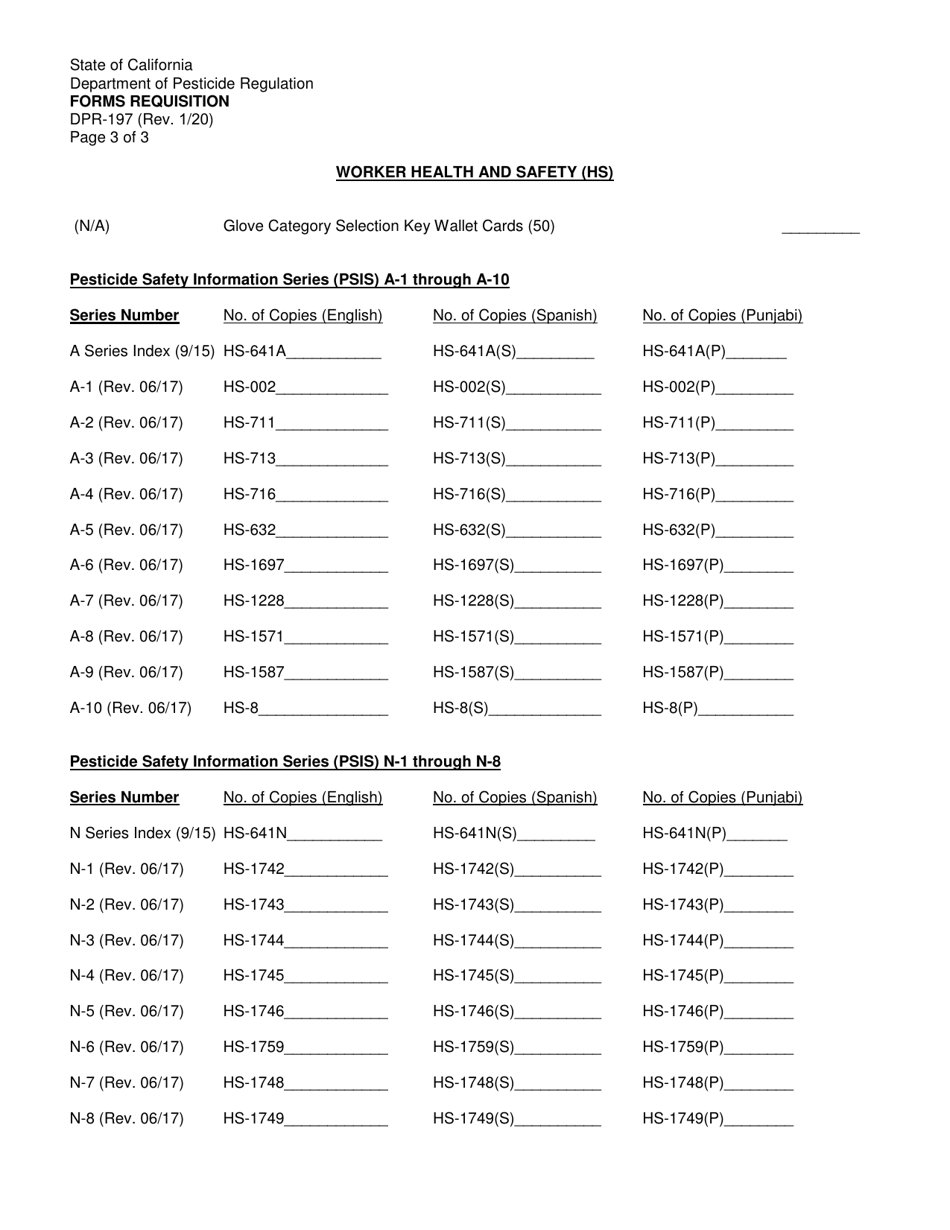 Form DPR-197 Forms Requisition - California, Page 3