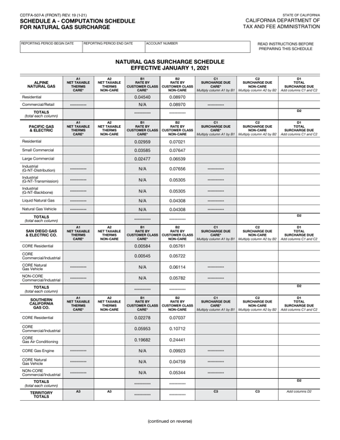Form CDTFA-507-A Schedule A  Printable Pdf