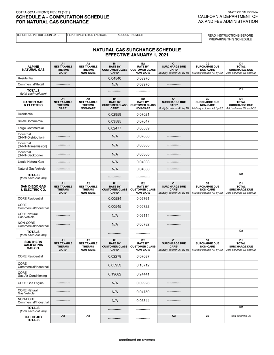 Form CDTFA-507-A Schedule A Computation Schedule for Natural Gas Surcharge - California, Page 1