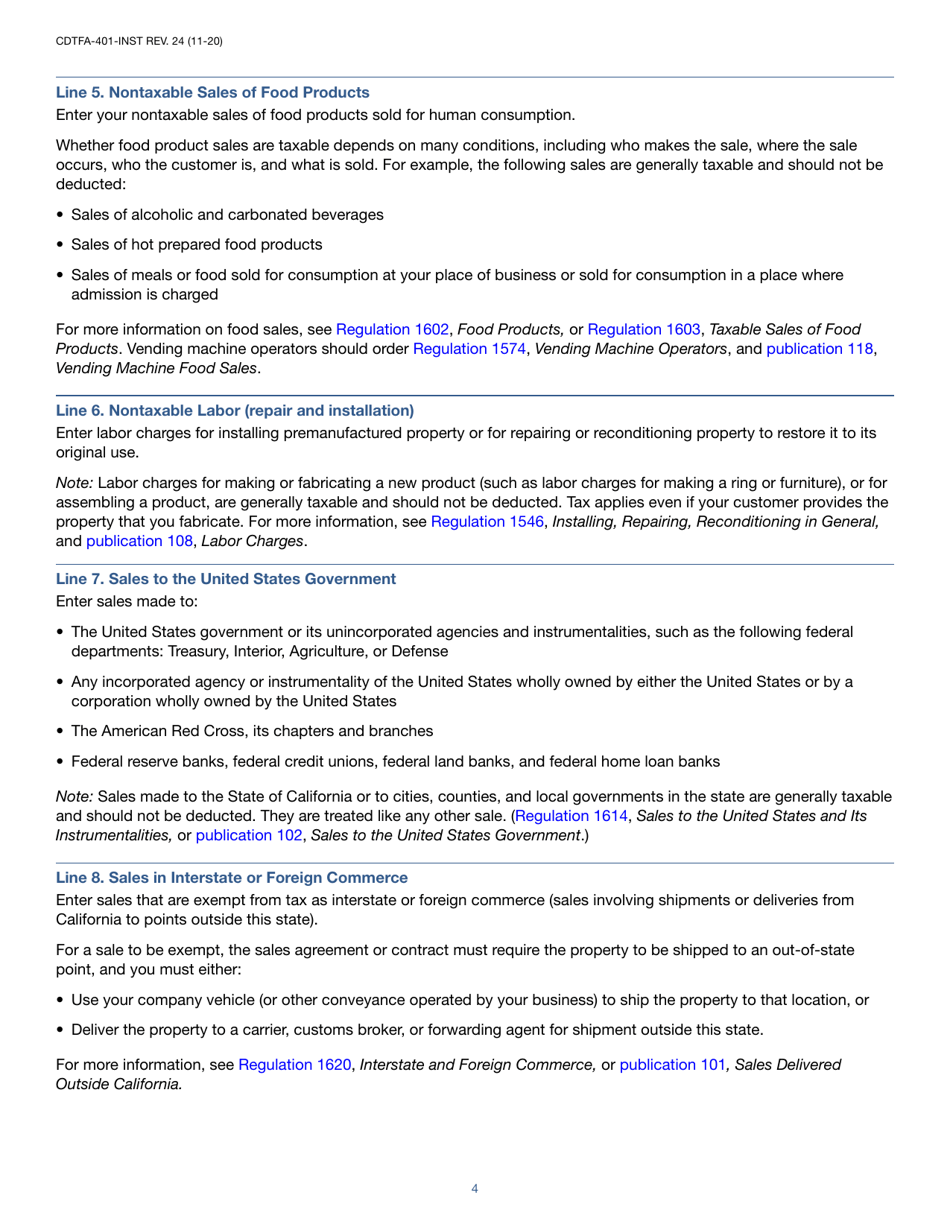 Instructions for Form CDTFA-401-A State, Local, and District Sales and Use Tax Return - California, Page 4