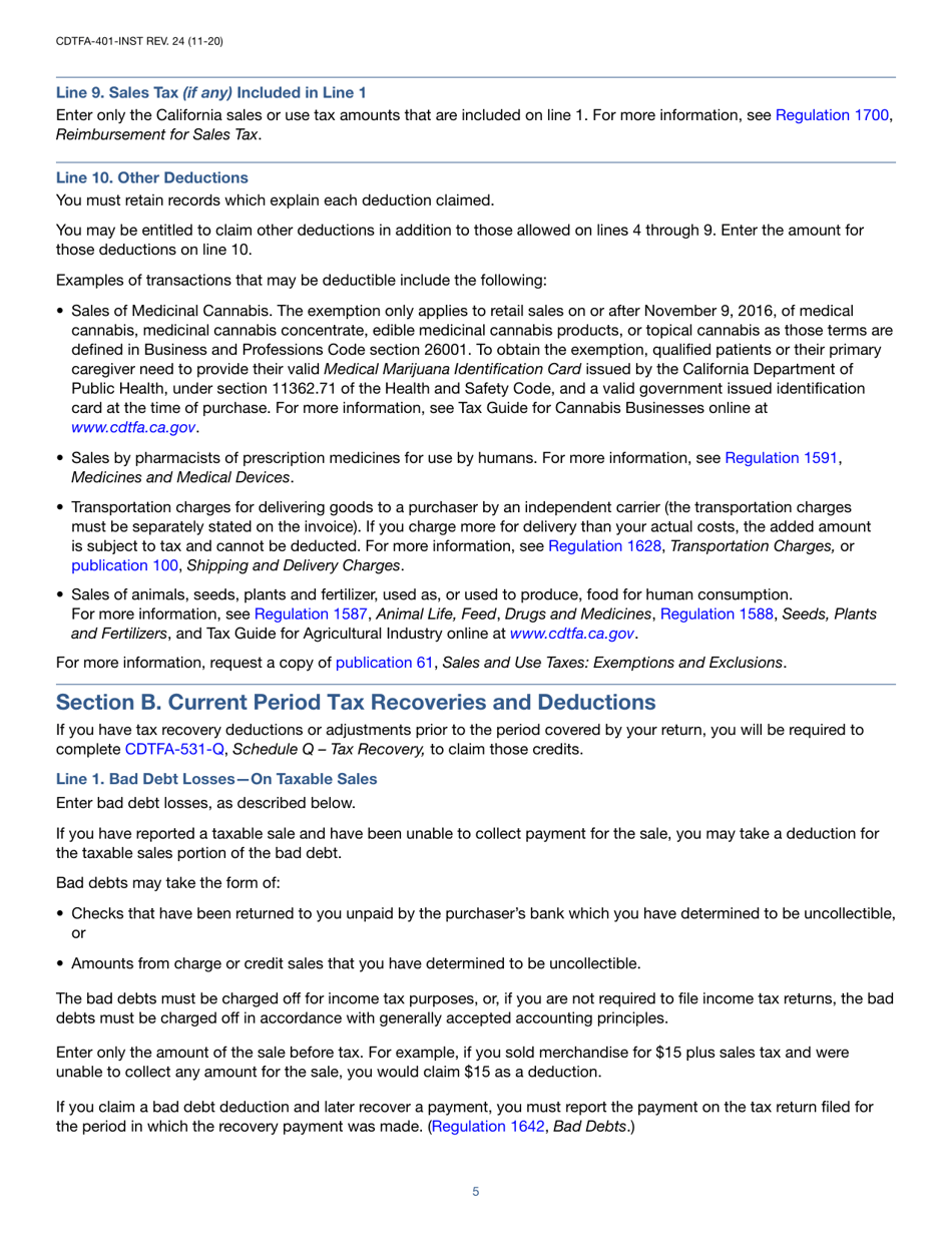 Instructions for Form CDTFA-401-A State, Local, and District Sales and Use Tax Return - California, Page 5