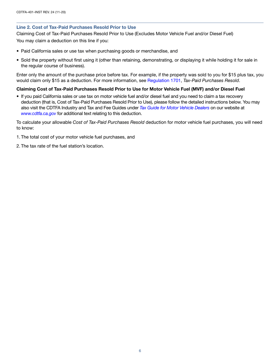 Instructions for Form CDTFA-401-A State, Local, and District Sales and Use Tax Return - California, Page 6