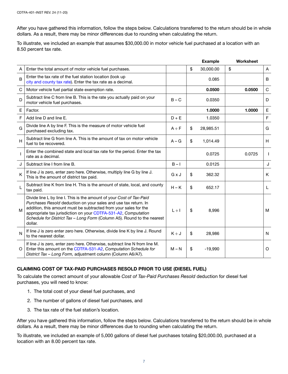 Instructions for Form CDTFA-401-A State, Local, and District Sales and Use Tax Return - California, Page 7