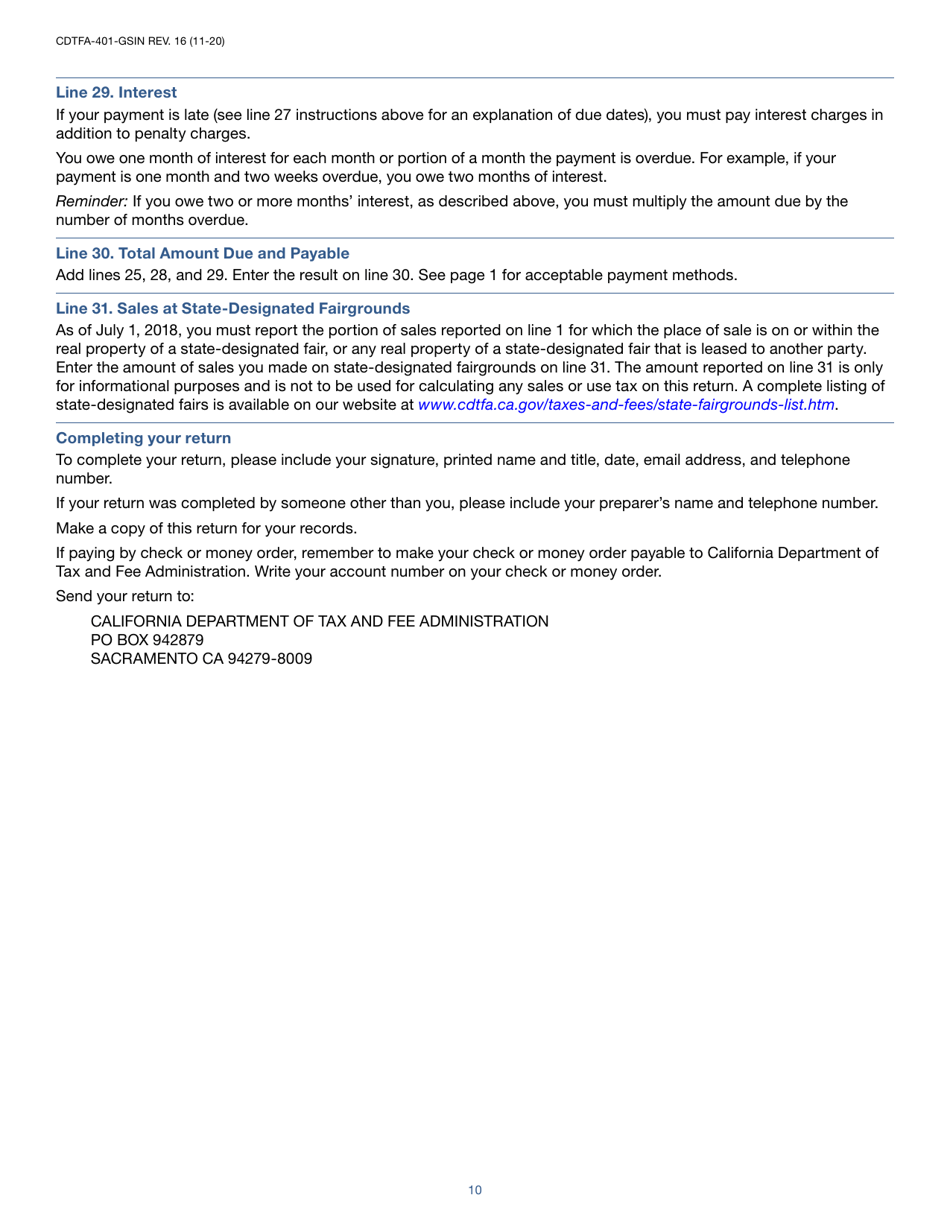 Instructions for Form CDTFA-401-GS State, Local, and District Sales and Use Tax Return - California, Page 10