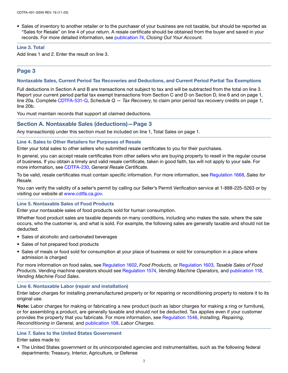 Instructions for Form CDTFA-401-GS State, Local, and District Sales and Use Tax Return - California, Page 3