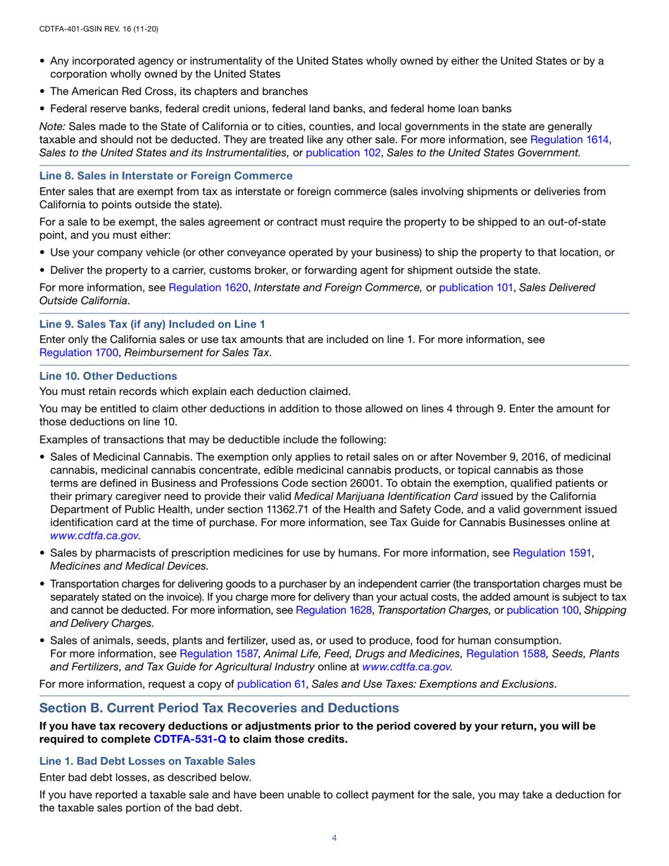 Instructions for Form CDTFA-401-GS State, Local, and District Sales and Use Tax Return - California, Page 4