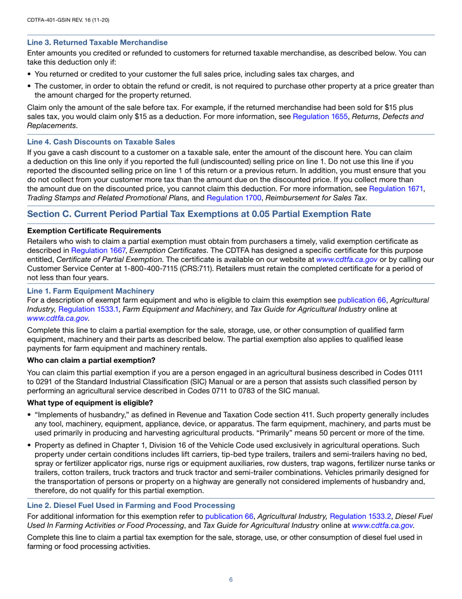 Instructions for Form CDTFA-401-GS State, Local, and District Sales and Use Tax Return - California, Page 6