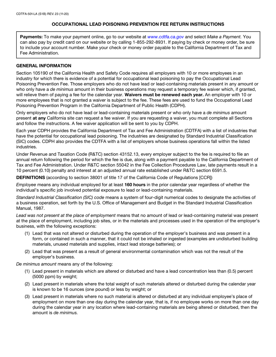 Form CDTFA-501-LA Occupational Lead Poisoning Prevention Fee Return for Category a or b Reporting - California, Page 2